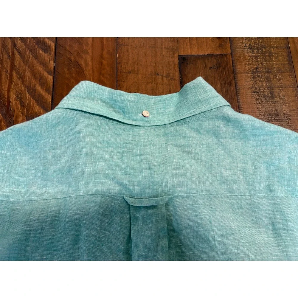 Gant Mens Regular Fit Linen Short Sleeve Button Down Shirt Green Large 3040621 - Picture 4 of 11
